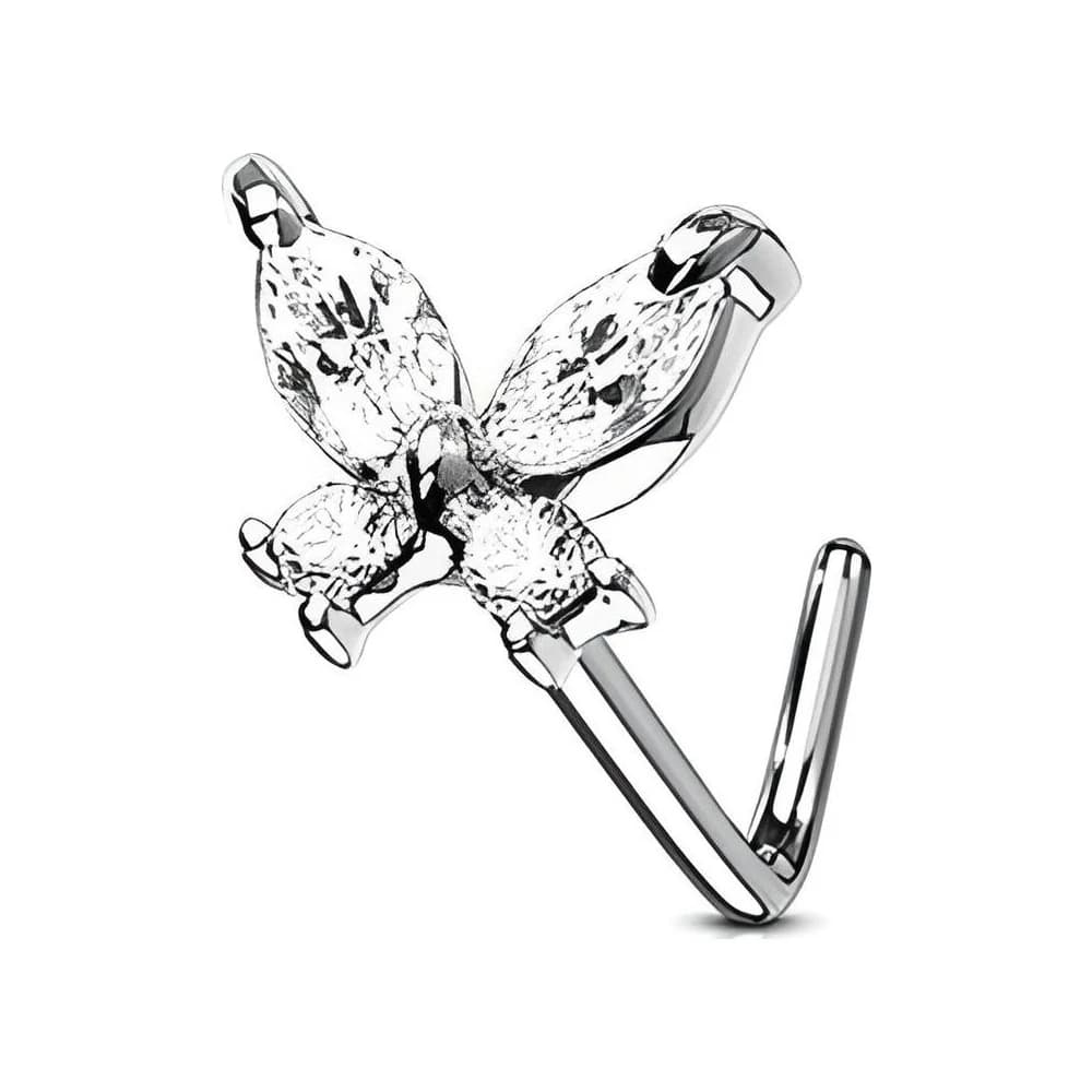 NOSE STUD L BUTTERFLY - PLATEADO